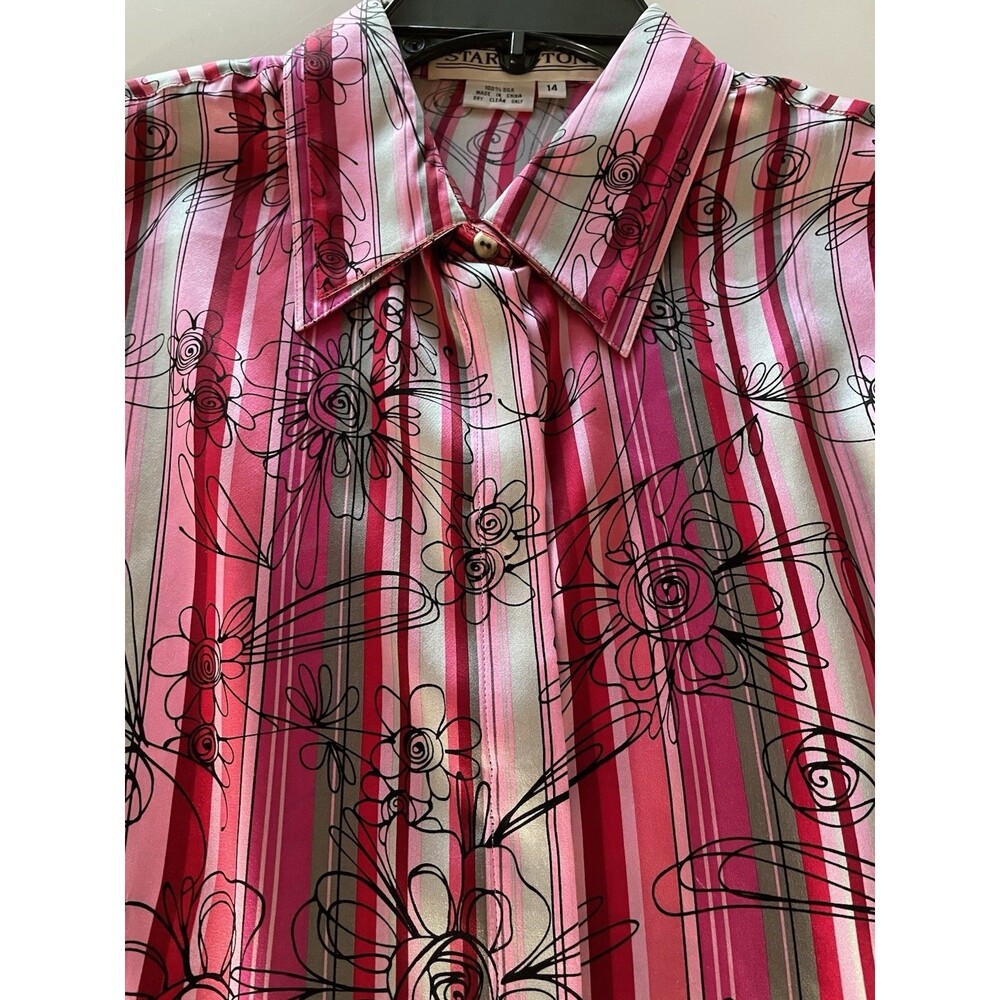 Vintage Starington Long Sleeve Silk Floral Shirt Size 14